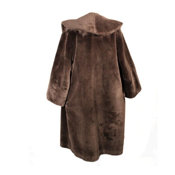 Vintage 1960s Brown Faux Fur Coat Open Front Formal Union Made Size Medium - Picture 6 of 11